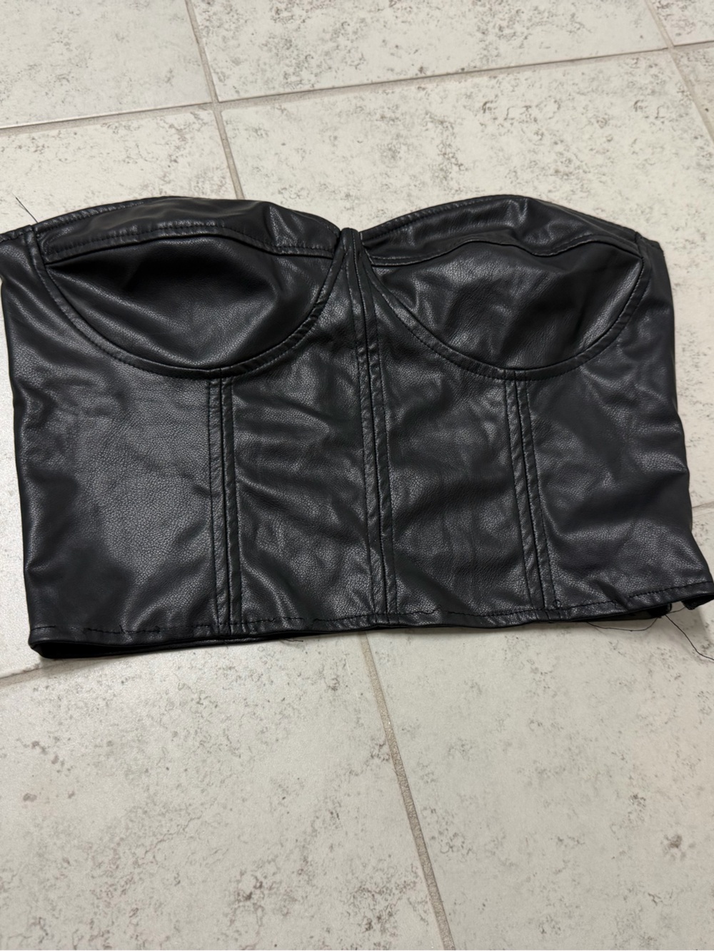 Zara Black Faux Leather Bustier Crop Top Summer Casual Party